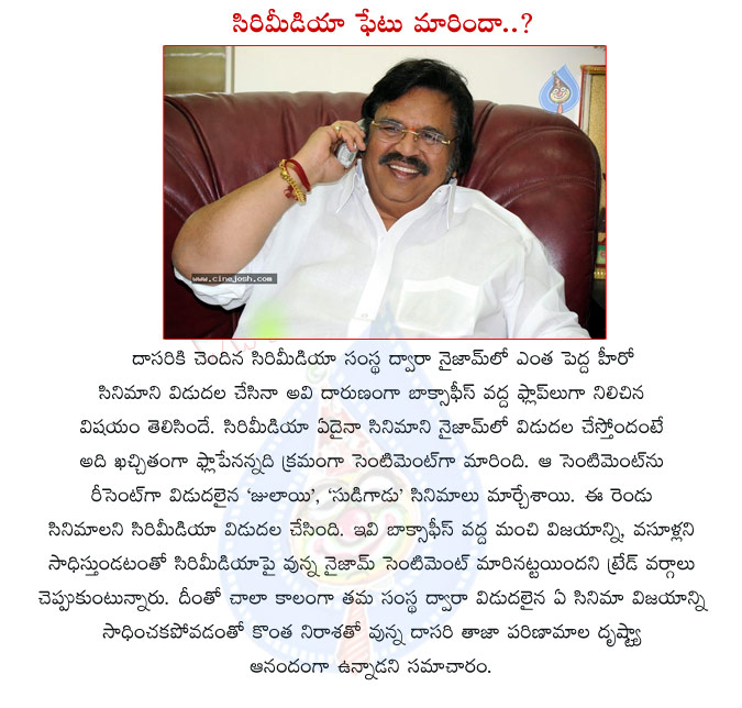 dasari narayana,siri media,sudigadu,julayi movie,dasari naryana rao,distribution,dasari movies,dasari distribution movies,nizam area,siri media fate,change  dasari narayana, siri media, sudigadu, julayi movie, dasari naryana rao, distribution, dasari movies, dasari distribution movies, nizam area, siri media fate, change